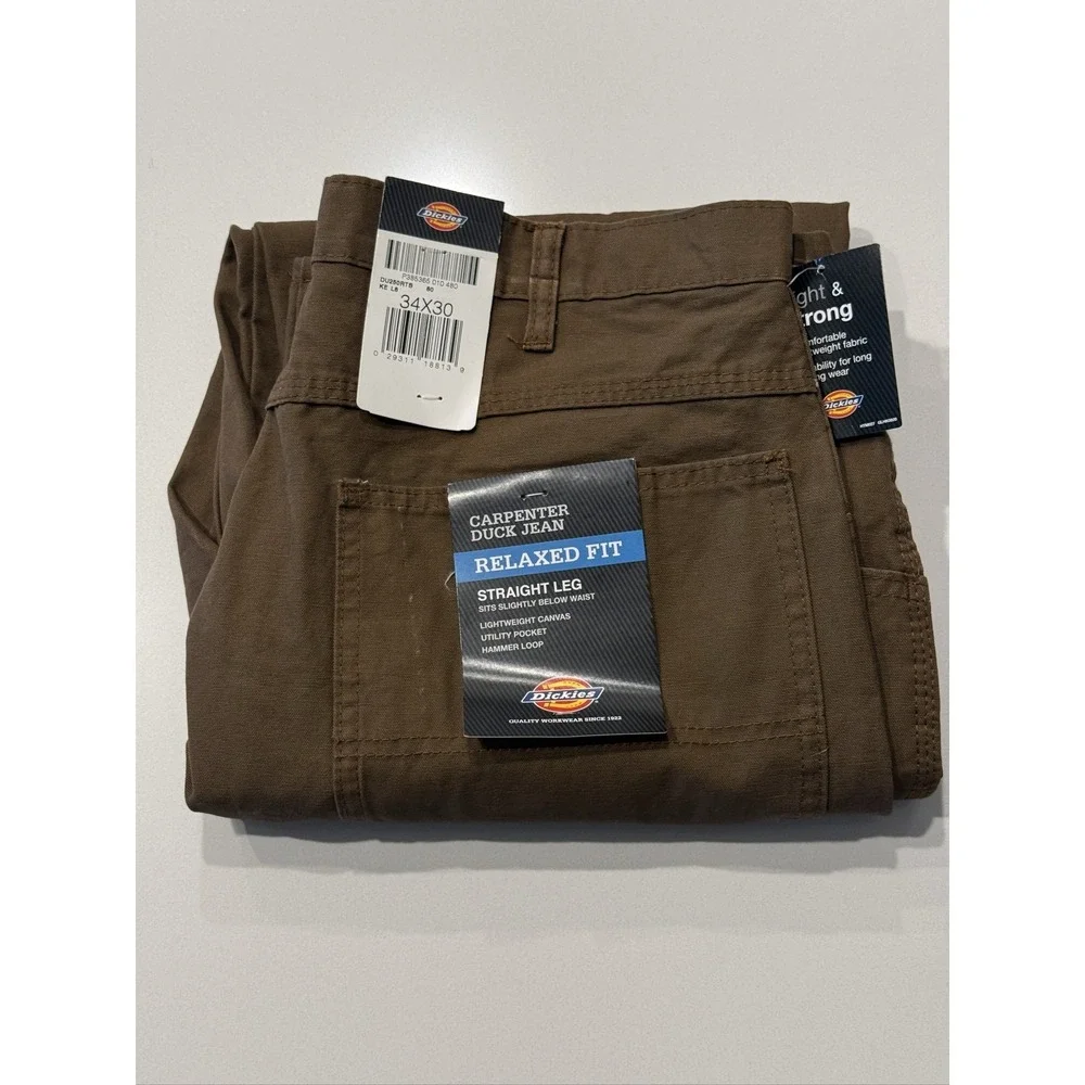 Dickies Carpenter Duck Jeans DU250RTB Mens 34x30 Rinsed Timber Brown Relaxed